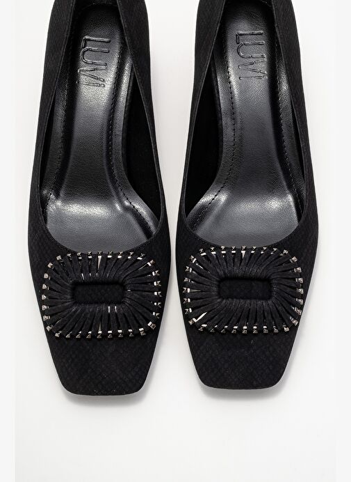 VELORA Siyah Desenli Tokalı Kadın Kalın Topuklu Ayakkabı - Görsel 3