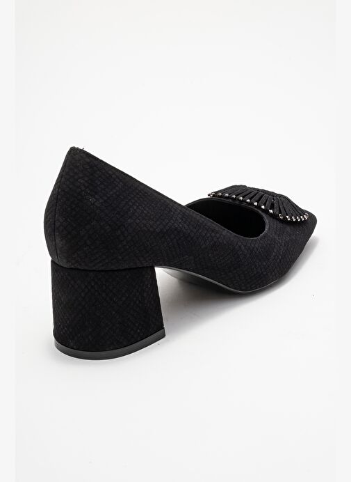 VELORA Siyah Desenli Tokalı Kadın Kalın Topuklu Ayakkabı - Görsel 6