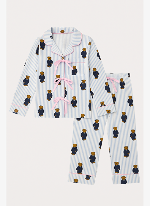 Kadın Teddy Desenli Cepli Pijama Takımı Mavi - 15701876 | Boyner