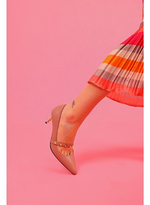 Veruca Gerçek Deri Kadın Topuklu Ayakkabı Pudra - Görsel 3