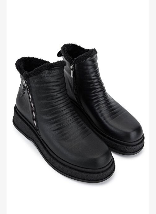 Tamer Tanca Kadın Hakiki Deri Siyah Deri Casual Bot - Görsel 3