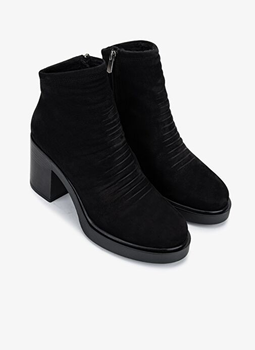 Valmenti Kadın Hakiki Deri Siyah Nubuk Topuklu Bot - Görsel 3