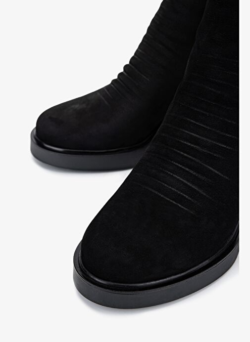 Valmenti Kadın Hakiki Deri Siyah Nubuk Topuklu Bot - Görsel 4