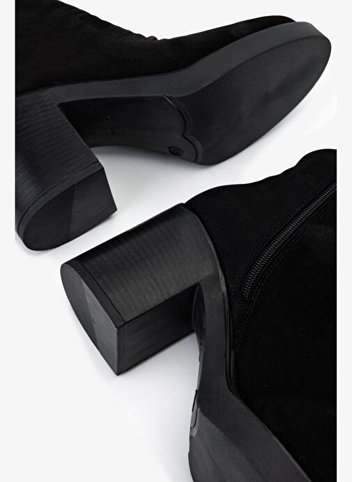 Valmenti Kadın Hakiki Deri Siyah Nubuk Topuklu Bot - Görsel 6