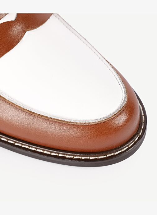 Yargıcı Kahverengi-Beyaz Kadın Deri Loafer 23KKAY4471X - Görsel 4