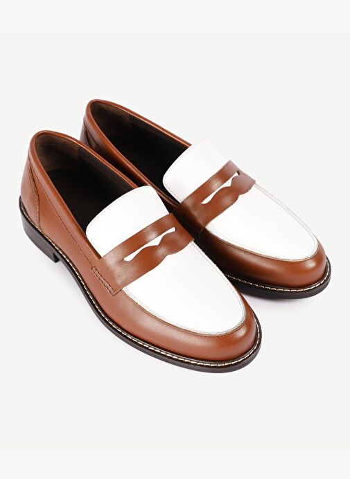 Yargıcı Kahverengi-Beyaz Kadın Deri Loafer 23KKAY4471X - Görsel 6