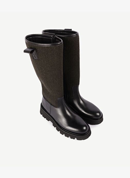 Yargıcı Yargıcı Haki KUMAŞ DETAYLI DERİ UZUN BOT | Boyner Haki - 6. görsel