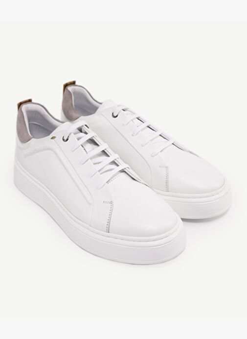 Silikon Kabartmanlı Deri Bağlı Sneakers - Görsel 5