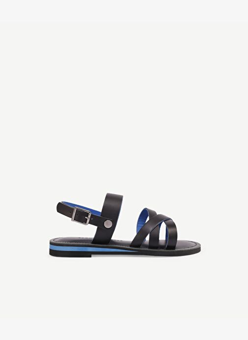Yargıcı Siyah-Mavi Kadın Deri Sandalet 24YKAY4586X - Görsel 2