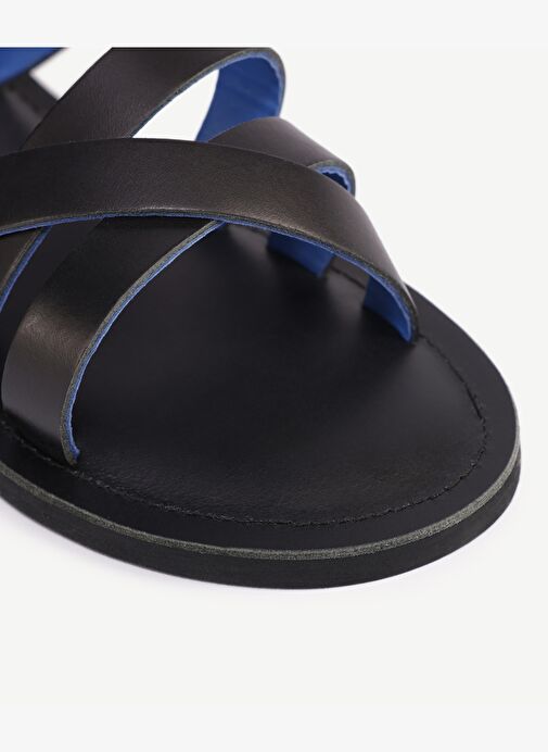 Yargıcı Siyah-Mavi Kadın Deri Sandalet 24YKAY4586X - Görsel 4