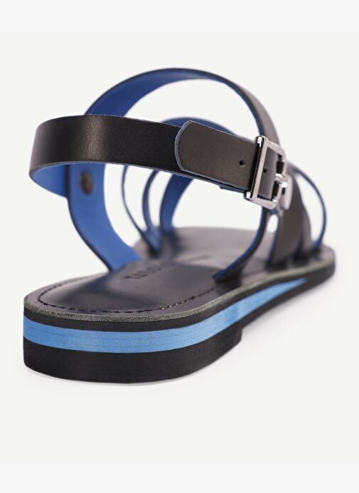 Yargıcı Siyah-Mavi Kadın Deri Sandalet 24YKAY4586X - Görsel 5