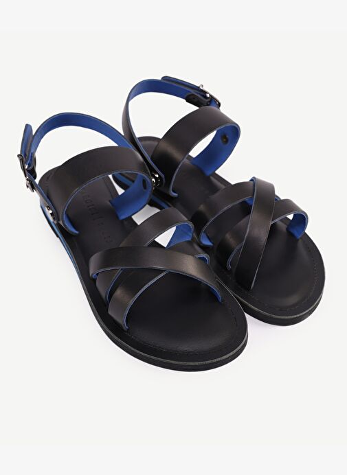 Yargıcı Siyah-Mavi Kadın Deri Sandalet 24YKAY4586X - Görsel 6