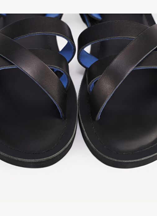 Yargıcı Siyah-Mavi Kadın Deri Sandalet 24YKAY4586X - Görsel 7