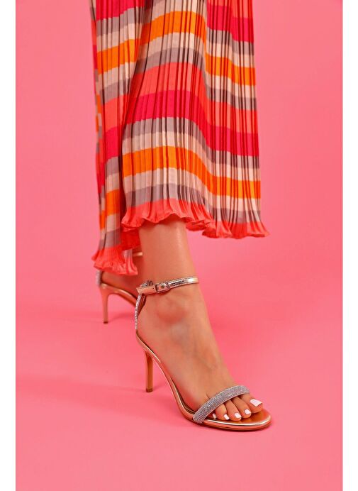 Sofia Kadın Abiye Topuklu Sandalet Gold Kristal - Görsel 5
