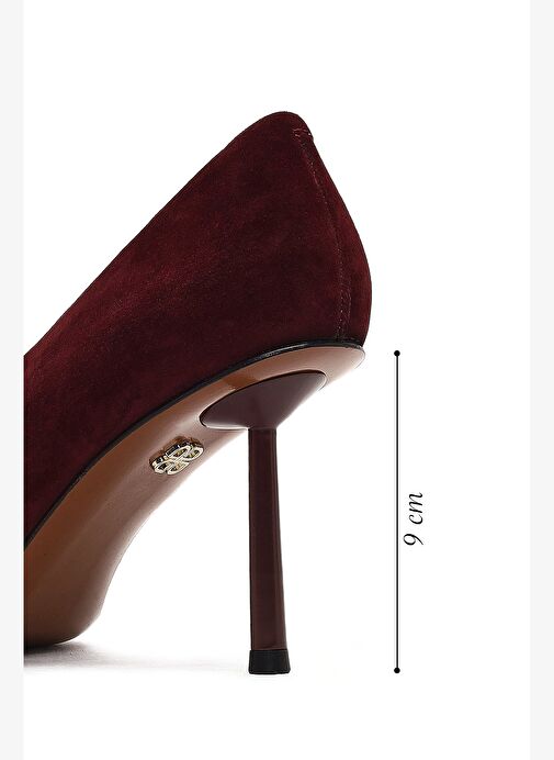Kadın Bordo İnce Topuklu Süet Deri Stiletto 25AFD100610 - Görsel 3