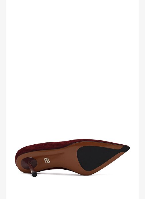 Kadın Bordo İnce Topuklu Süet Deri Stiletto 25AFD100610 - Görsel 6