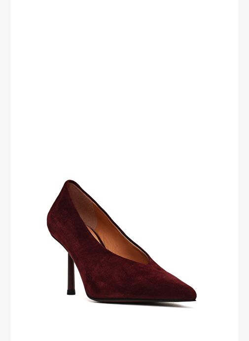 Kadın Bordo İnce Topuklu Süet Deri Stiletto 25AFD100610 - Görsel 8