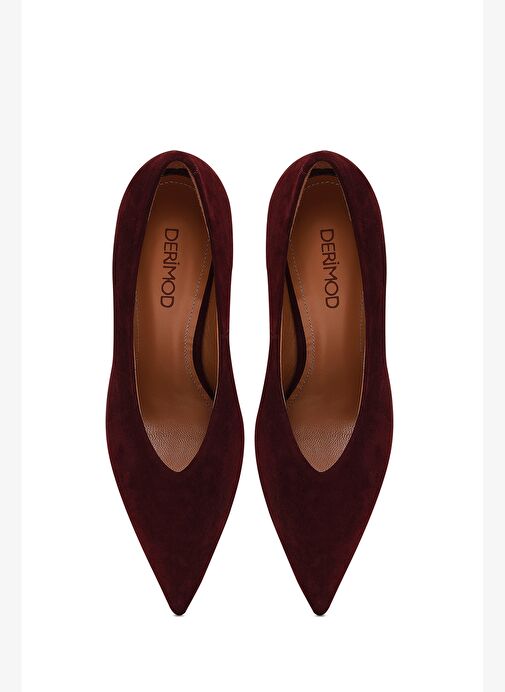 Kadın Bordo İnce Topuklu Süet Deri Stiletto 25AFD100610 - Görsel 9