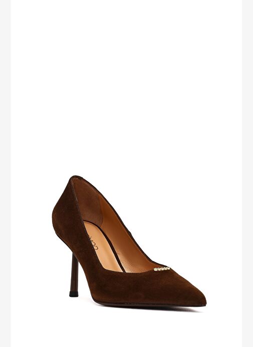 Kadın Kahverengi İnce Topuklu Süet Deri Stiletto 25AFD100710 - Görsel 8