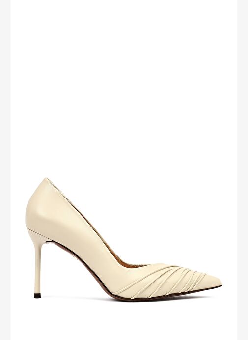 Kadın Krem İnce Topuklu Deri Stiletto 25AFD100818 - Görsel 2