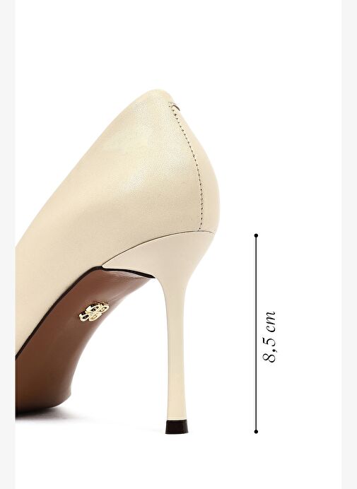 Kadın Krem İnce Topuklu Deri Stiletto 25AFD100818 - Görsel 3