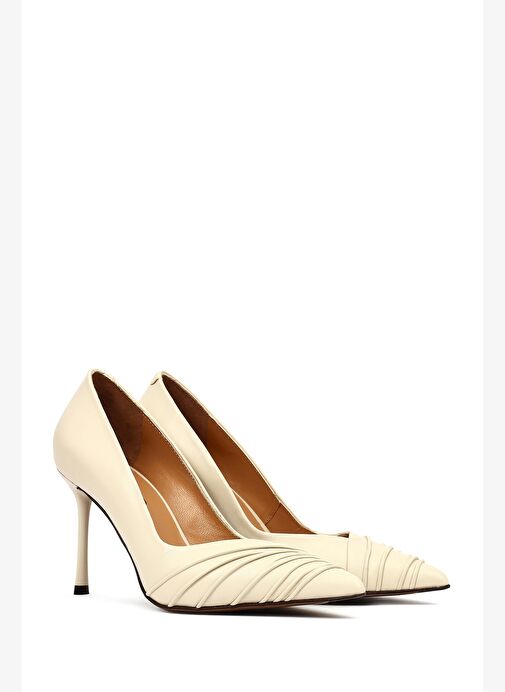 Kadın Krem İnce Topuklu Deri Stiletto 25AFD100818 - Görsel 4