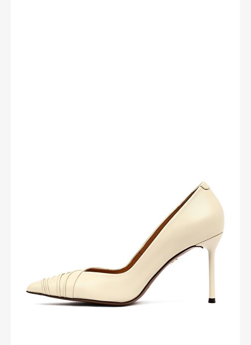 Kadın Krem İnce Topuklu Deri Stiletto 25AFD100818 - Görsel 5