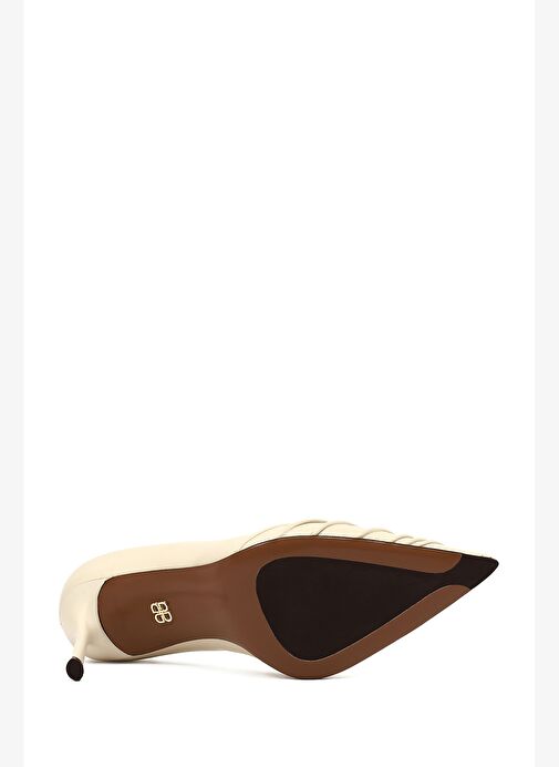 Kadın Krem İnce Topuklu Deri Stiletto 25AFD100818 - Görsel 6