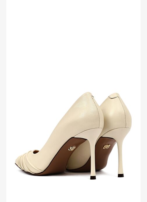 Kadın Krem İnce Topuklu Deri Stiletto 25AFD100818 - Görsel 7
