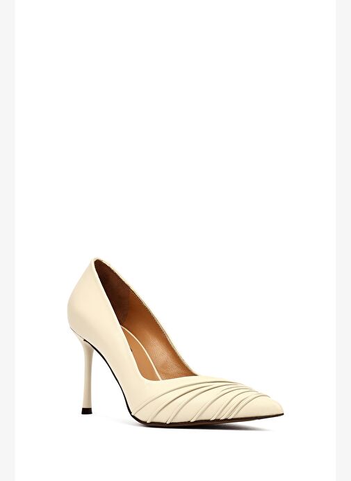 Kadın Krem İnce Topuklu Deri Stiletto 25AFD100818 - Görsel 8