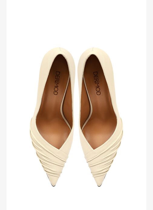 Kadın Krem İnce Topuklu Deri Stiletto 25AFD100818 - Görsel 9