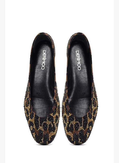 Kadın Leopar Desenli Taşlı Deri Babet 25AFD120914 - Görsel 9