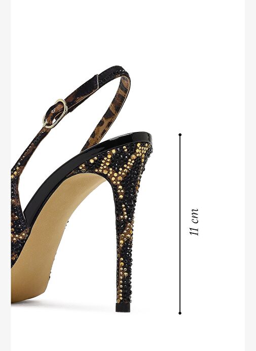 Kadın Leopar Desenli Taşlı Arkası Açık Yüksek İnce Topuklu Deri Ayakkabı 25AFD1211TS - Görsel 3