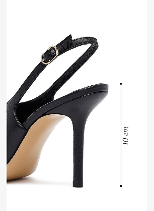 Kadın Siyah Tokalı Arkası Açık Yüksek İnce Topuklu Deri Ayakkabı 25AFD121418 - Görsel 3