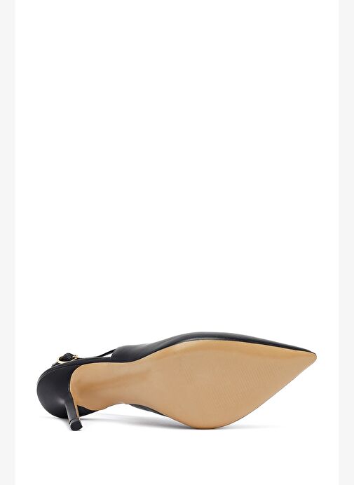 Kadın Siyah Tokalı Arkası Açık Yüksek İnce Topuklu Deri Ayakkabı 25AFD121418 - Görsel 6