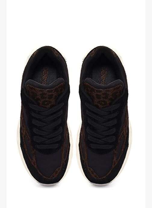 Kadın Siyah Bağcıklı Kalın Tabanlı Deri Sneaker 25AFD142014 - Görsel 8