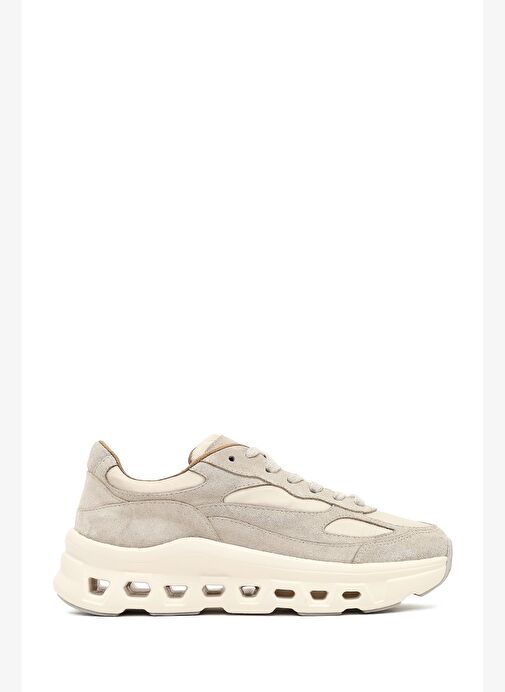 Kadın Bej Bağcıklı Kalın Tabanlı Deri Sneaker 25AFD142014 - Görsel 2