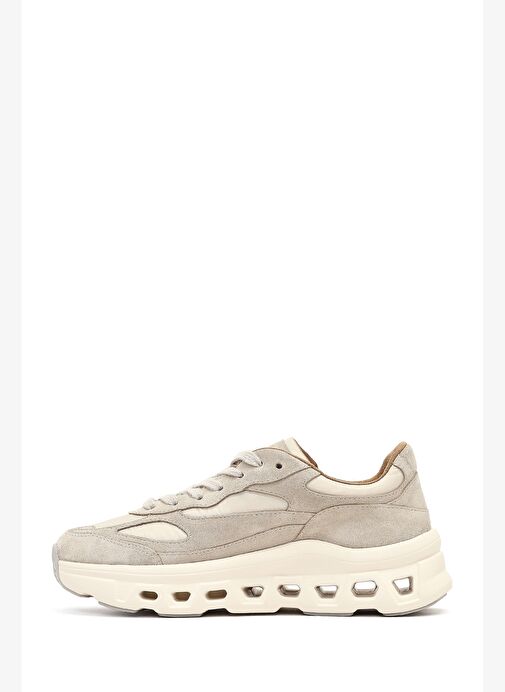 Kadın Bej Bağcıklı Kalın Tabanlı Deri Sneaker 25AFD142014 - Görsel 3