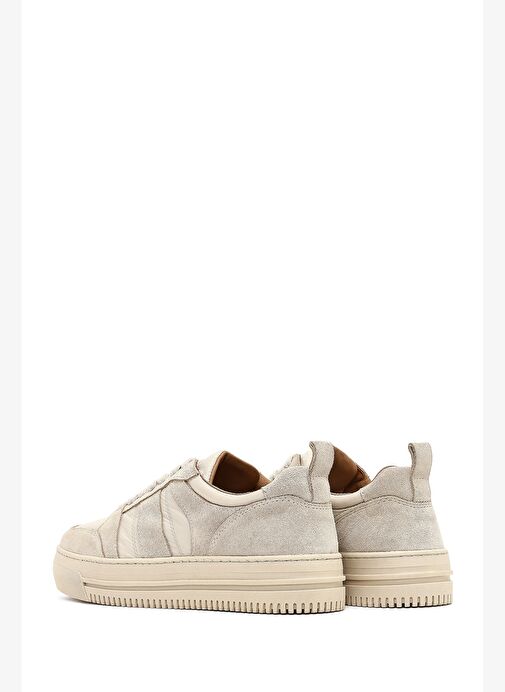 Kadın Bej Bağcıklı Kalın Tabanlı Desenli Deri Sneaker 25AFD142114 - Görsel 6