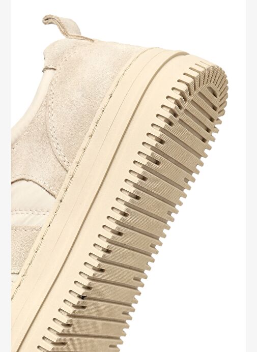 Kadın Bej Bağcıklı Kalın Tabanlı Desenli Deri Sneaker 25AFD142114 - Görsel 9