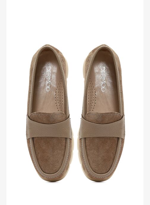 Kadın Vizon Kalın Tabanlı Süet Deri Comfort Loafer 25AFD154110 - Görsel 8