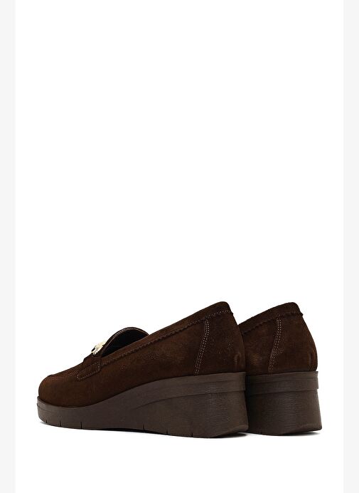 Kadın Kahverengi Tokalı Dolgu Topuklu Süet Deri Comfort Loafer 25AFD154310 - Görsel 6