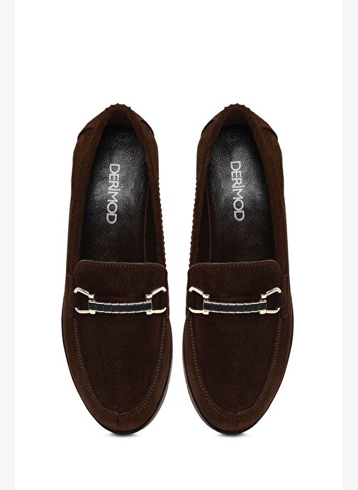 Kadın Kahverengi Tokalı Dolgu Topuklu Süet Deri Comfort Loafer 25AFD154310 - Görsel 8
