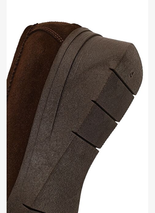Kadın Kahverengi Tokalı Dolgu Topuklu Süet Deri Comfort Loafer 25AFD154310 - Görsel 9