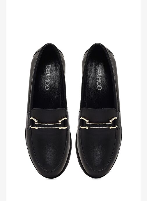 Kadın Siyah Tokalı Dolgu Topuklu Deri Comfort Loafer 25AFD154318 - Görsel 8
