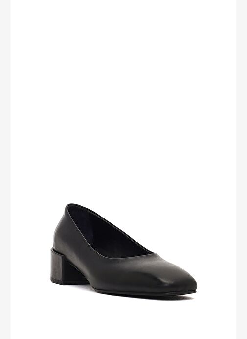 Kadın Siyah Kalın Kısa Topuklu Deri Ayakkabı 25AFD184818 - Görsel 7