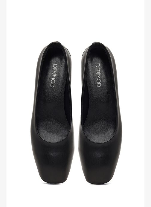 Kadın Siyah Kalın Kısa Topuklu Deri Ayakkabı 25AFD184818 - Görsel 8