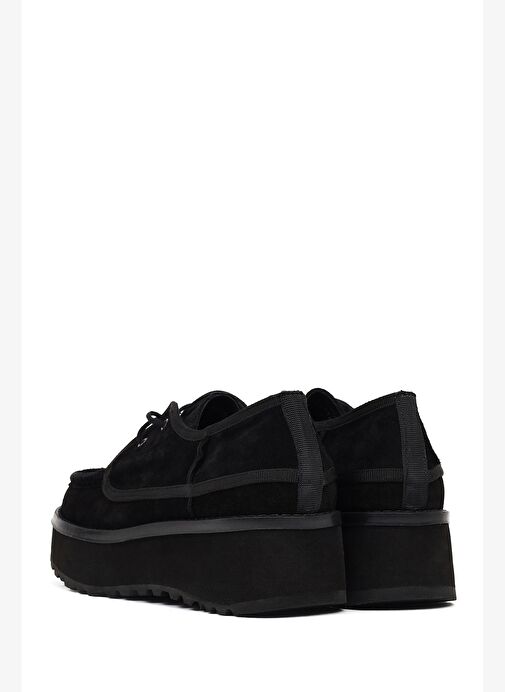 Kadın Siyah Kalın Tabanlı Bağcıklı Süet Deri Teddy Casual Ayakkabı 25AFD189610 - Görsel 6