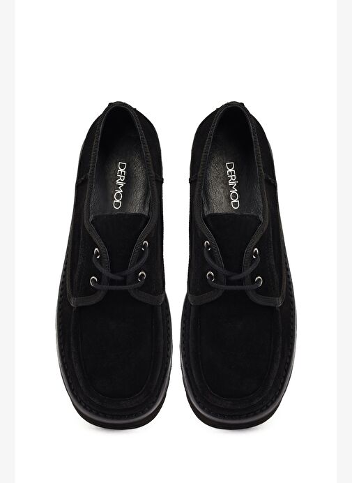 Kadın Siyah Kalın Tabanlı Bağcıklı Süet Deri Teddy Casual Ayakkabı 25AFD189610 - Görsel 8