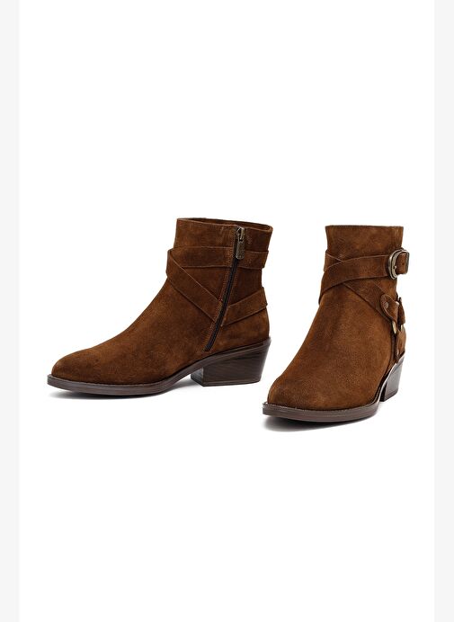 Kadın Taba Fermuarlı Süet Deri Kovboy Bot 25AFD201910 - Görsel 4